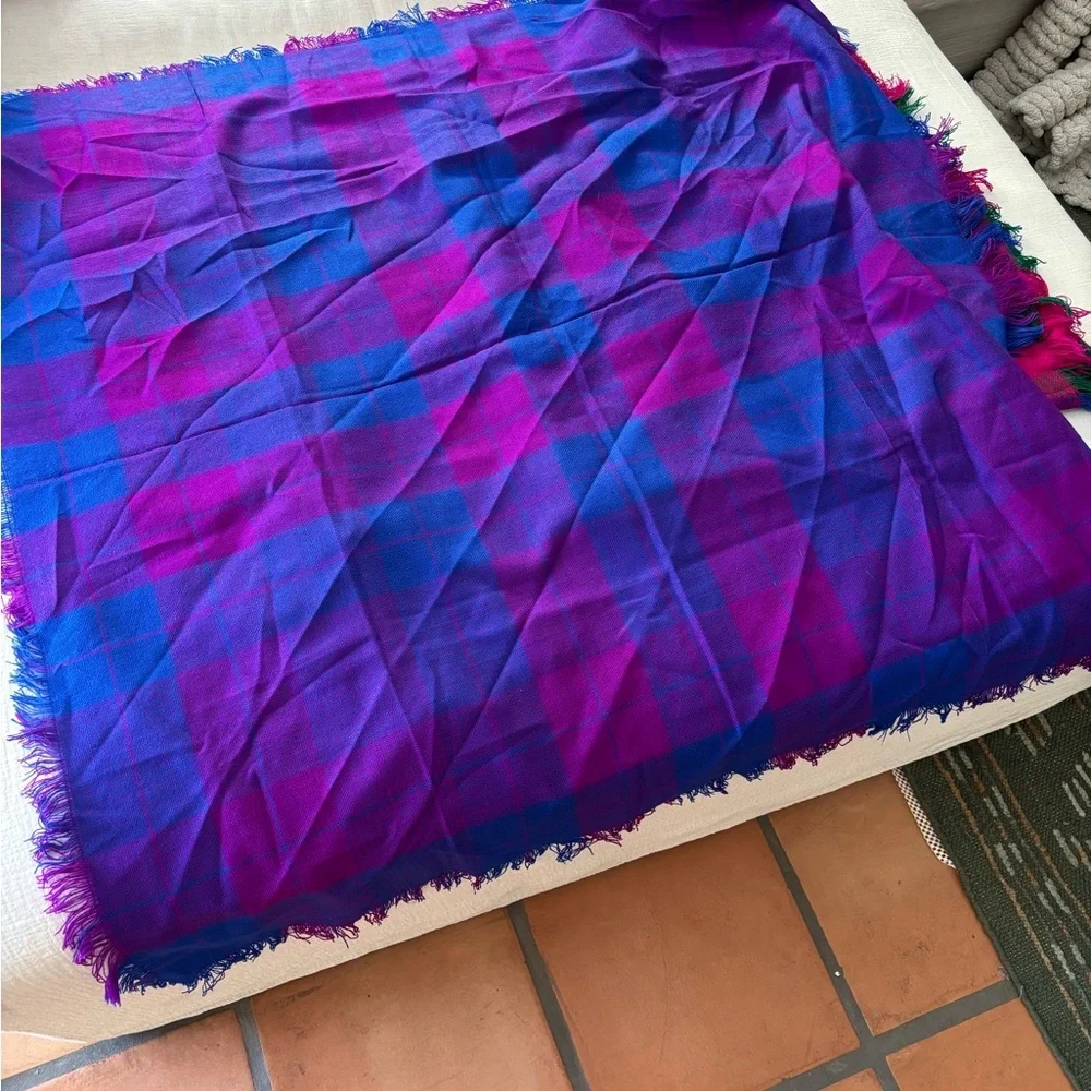 Peruvian Vibrant Plaid & Ombre Fringe Scarves - Pink, Blue, Green, Purple